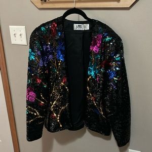 Vintage Nightline Black and Floral Sequin Women’s Jacket